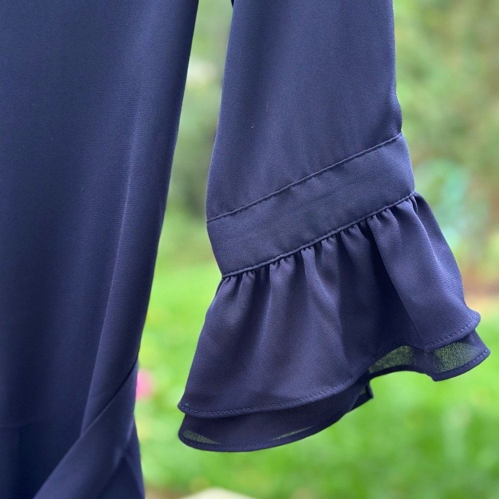 Banana Republic Navy Business Tailored Ruffle Sleeve Button-Down Dress - Picture 4 of 8
